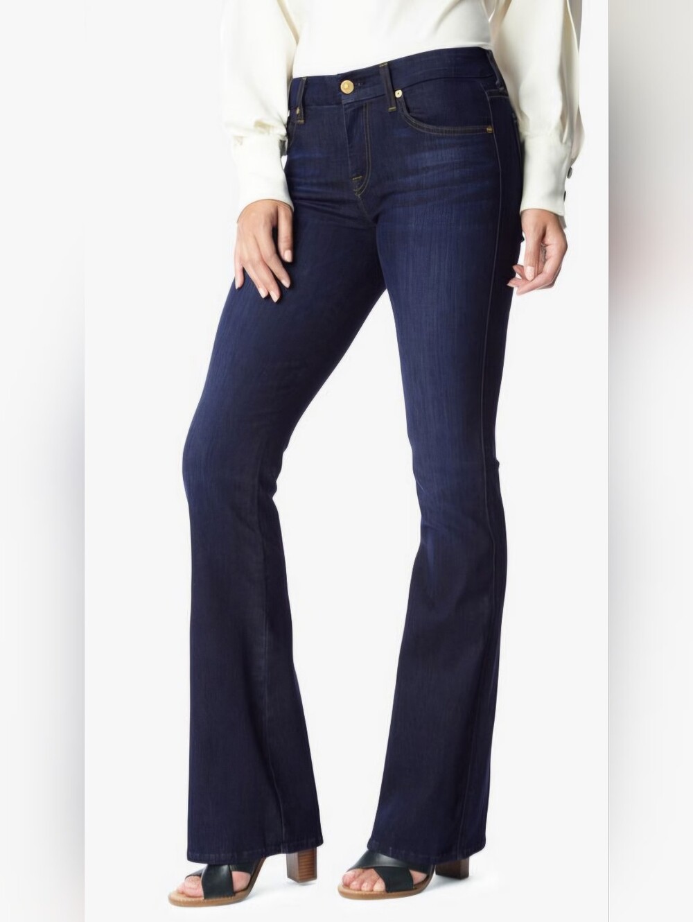 7 For All Mankind Dark Blue Mid-Rise A's Pocket Flare Jeans Size 28